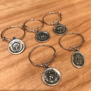 Set of 5 Silver Alex and Ani Adjustable Rings